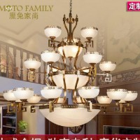 新中式古典全铜led吊灯，仿云石客餐厅玻璃灯，酒店工程灯饰定